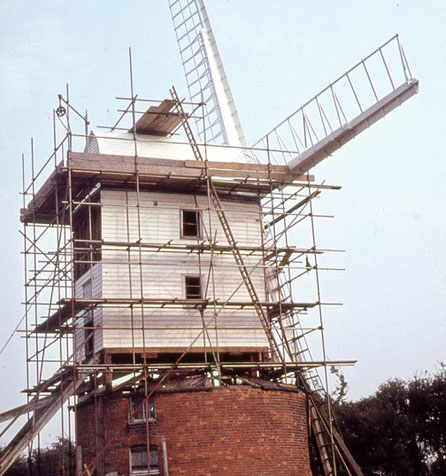 Historic image of bocking windmill showing scaffolding with windmill being rebuilt