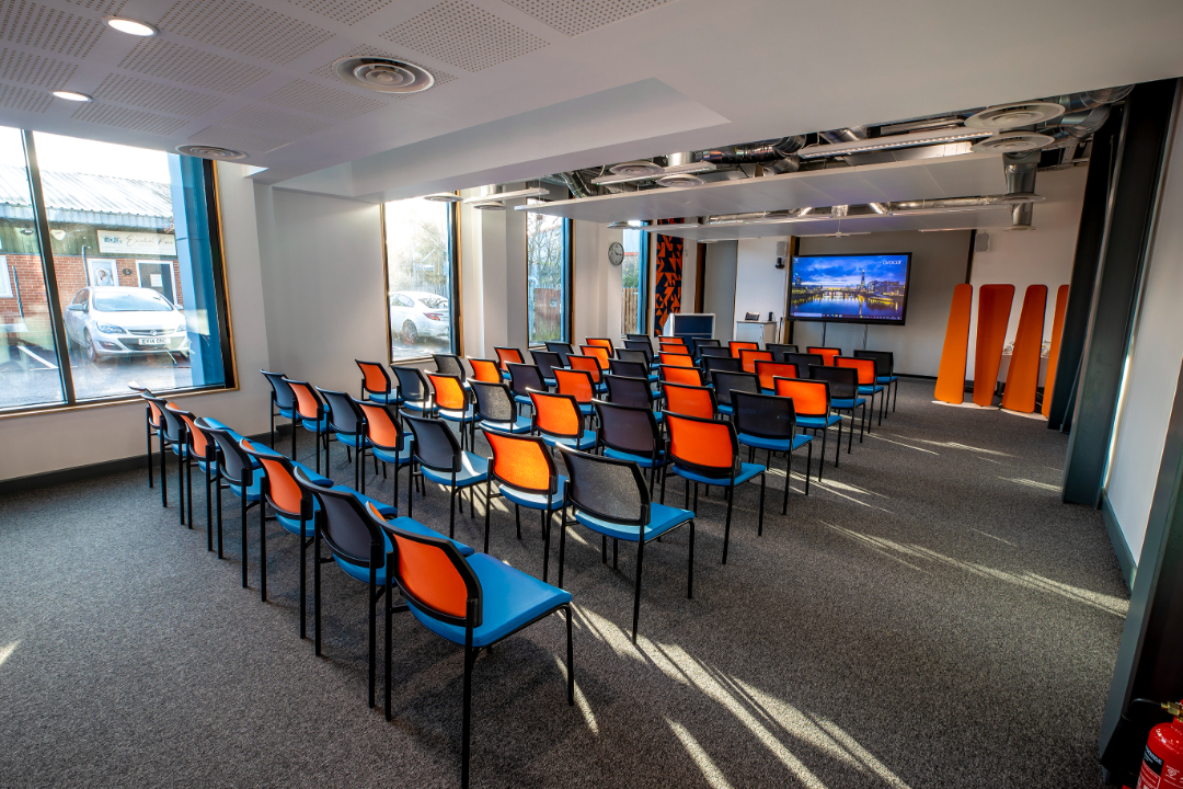 Full conference room without people