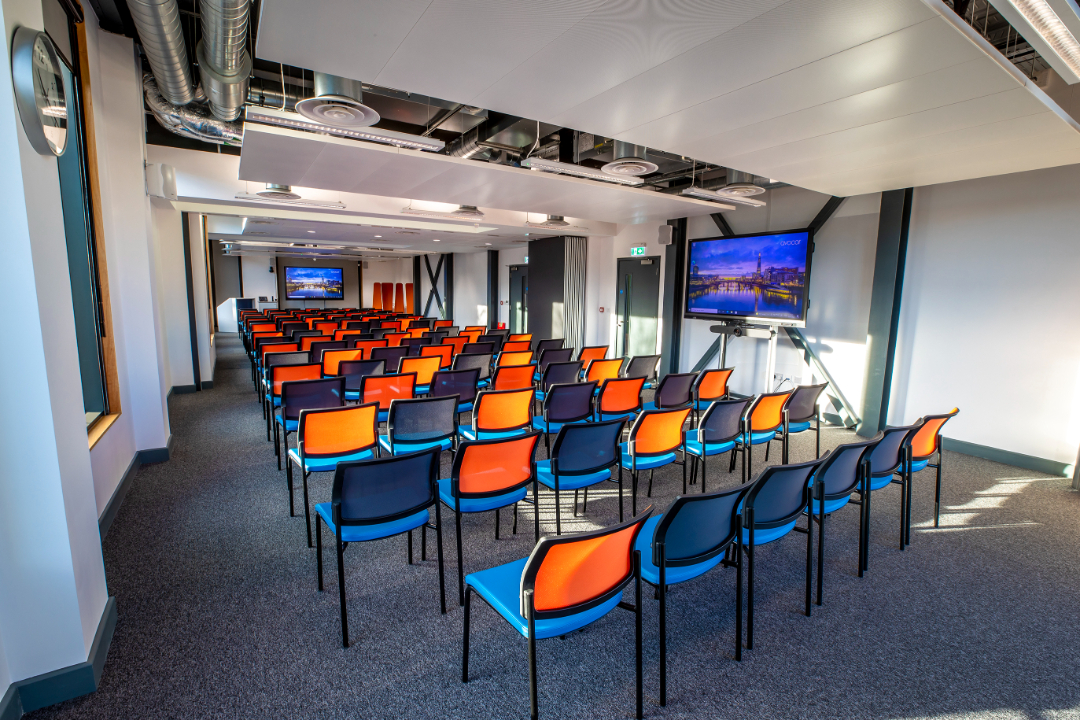 Full conference room without people