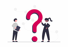 drawing of 2 people with a question mark