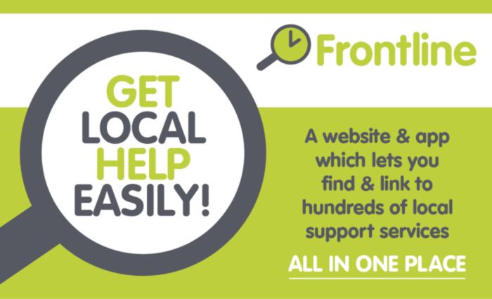 a banner image illustrating a magnifying glass advertising the braintree website which reads: Get local help easily! A website and app which lets you find and link to hundreds of local support services, all in one place.