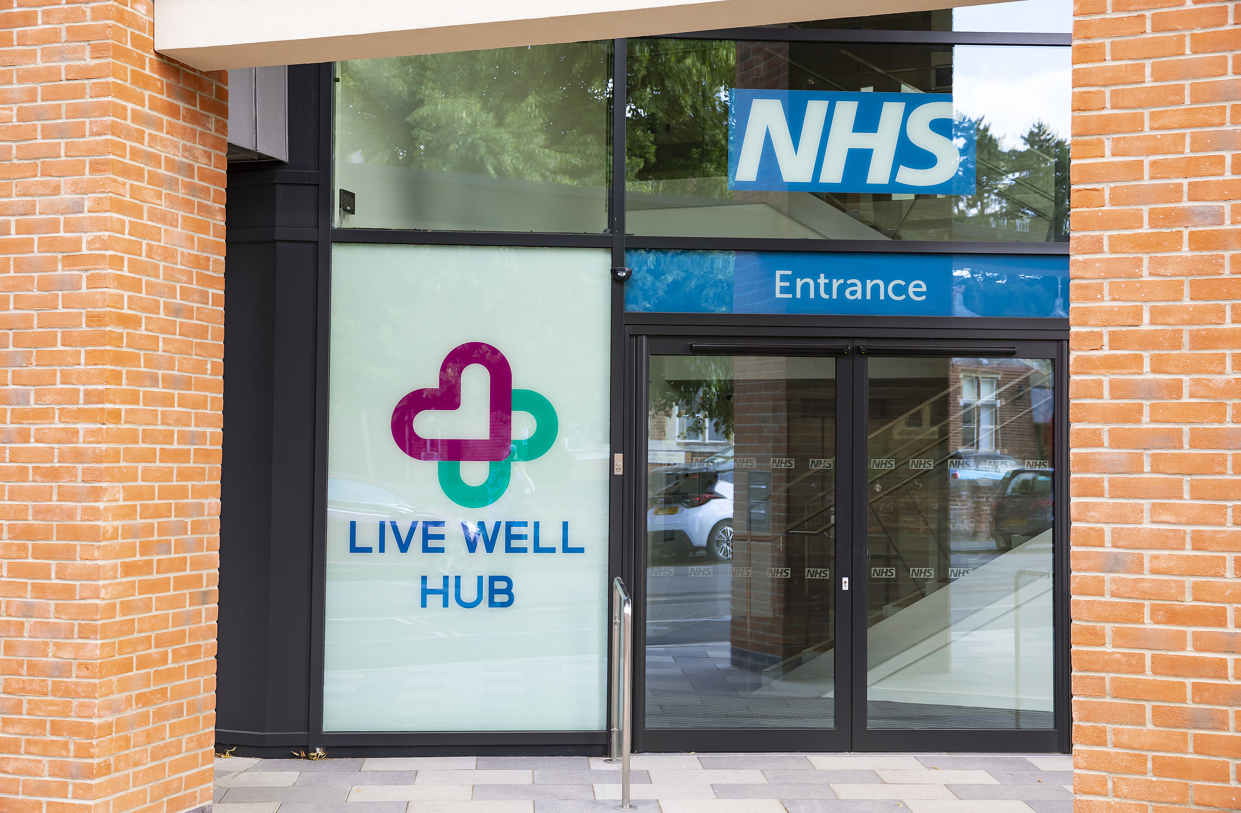 Entrance to the Livewell hub with NHS branding
