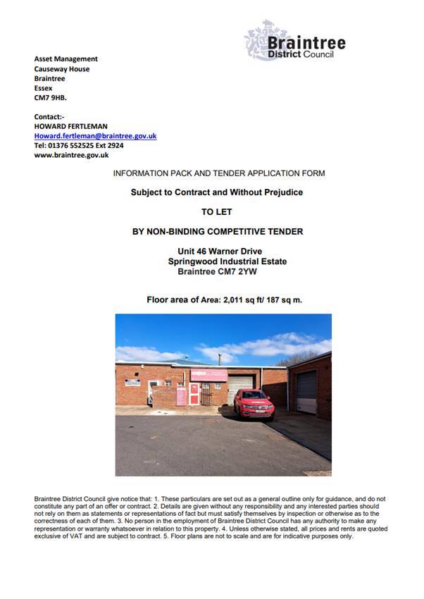 Decorative thumbnail image for 46 Warner drive industrial estate tender