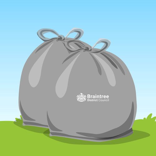 Illustration of a plastic waste sack displaying the Braintree District Council logo