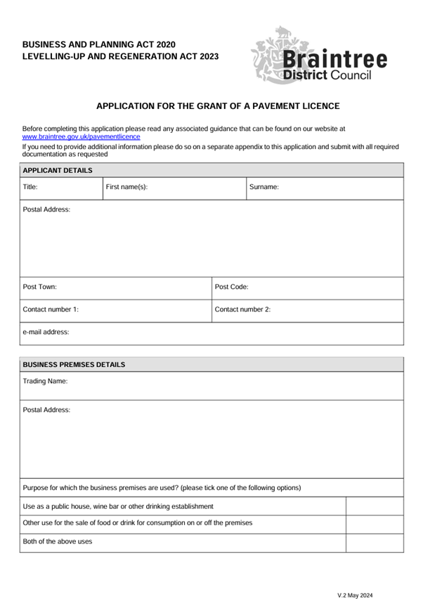 Application for the grant of a pavement licence download thumbnail