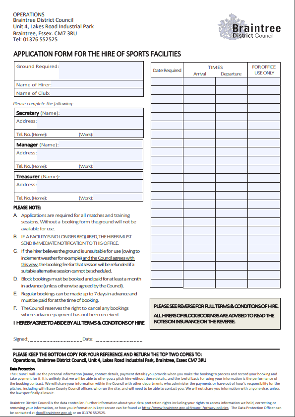 Decorative thumbnail image for the application form for the hire of sports facilities