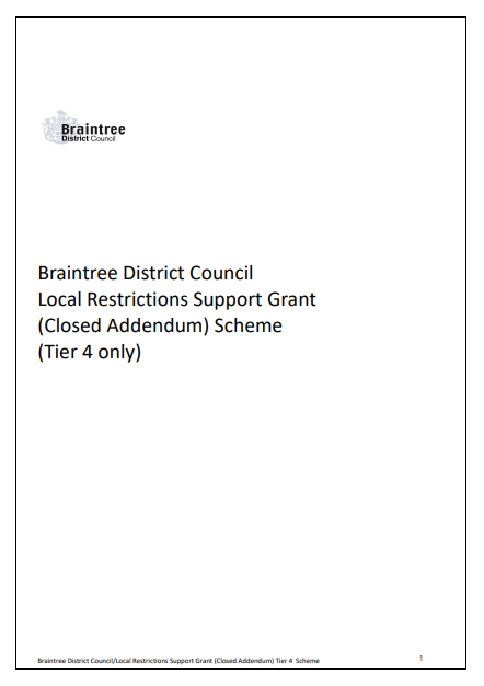 Decorative thumbnail image for the Braintree local restrictions support grants closed addendum tier 4
