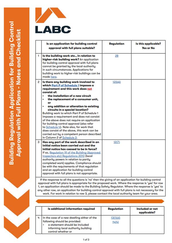 Decorative thumbnail image for building control approval with full plans notes and checklist document