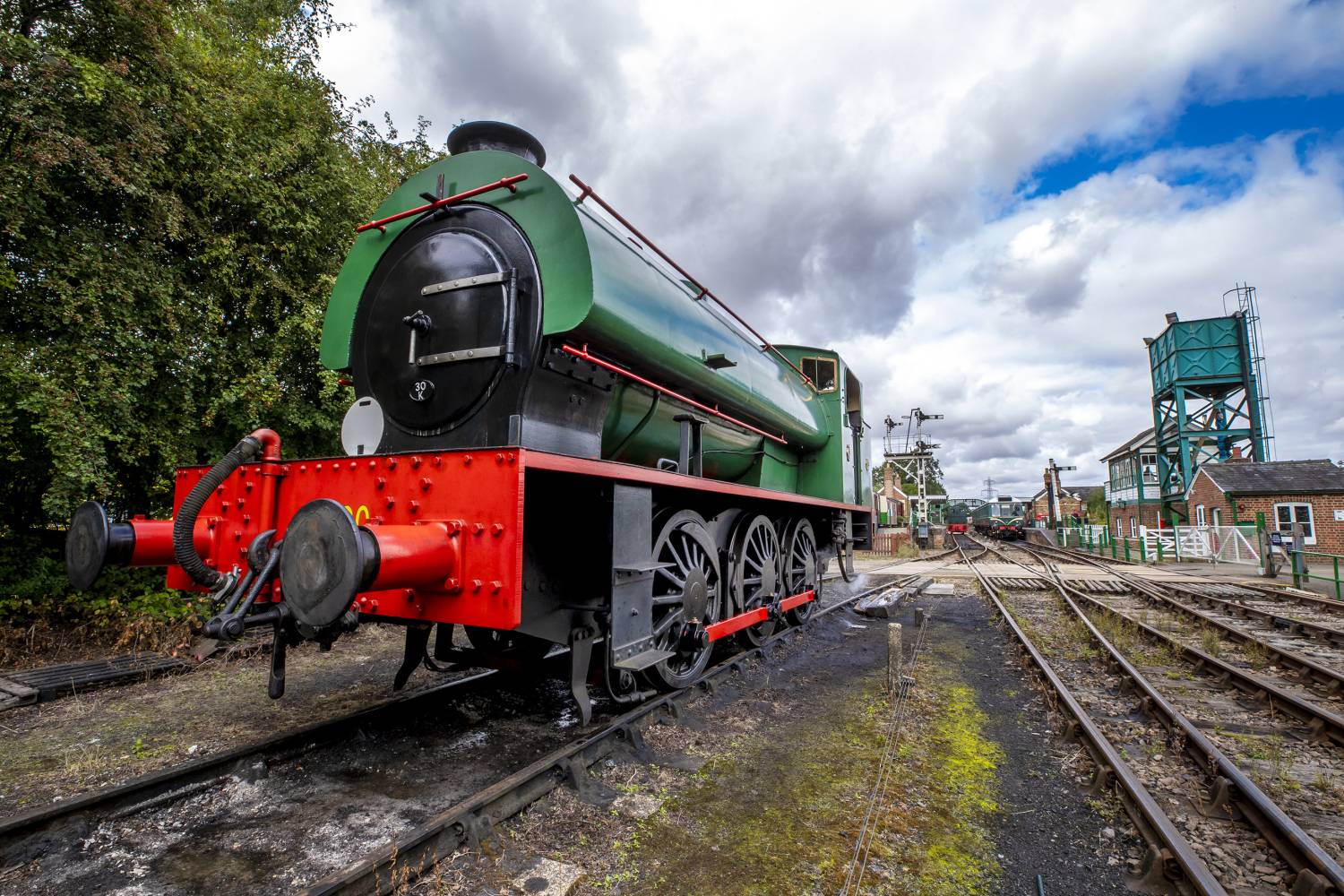 Train leaving Colne Valley Railway