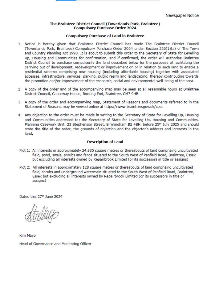 Compulsory purchase of land in braintree download thumbnail