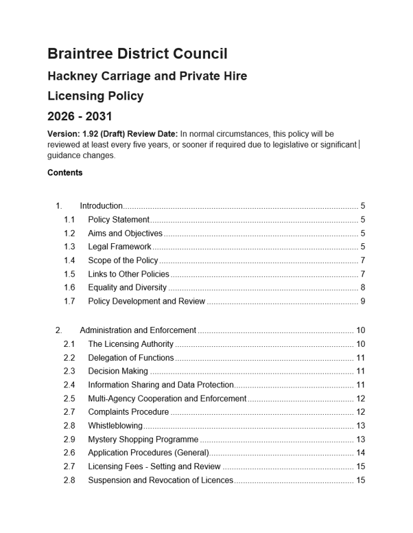 Decorative thumbnail image for Draft hackney carriage and private hire licensing policy 2026 to 2031