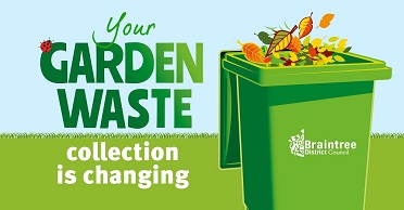 A green bin with leaf&#039;s inside next to text which says your garden waste collection is changing
