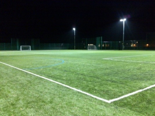 Great Notley football pitch lit up at night