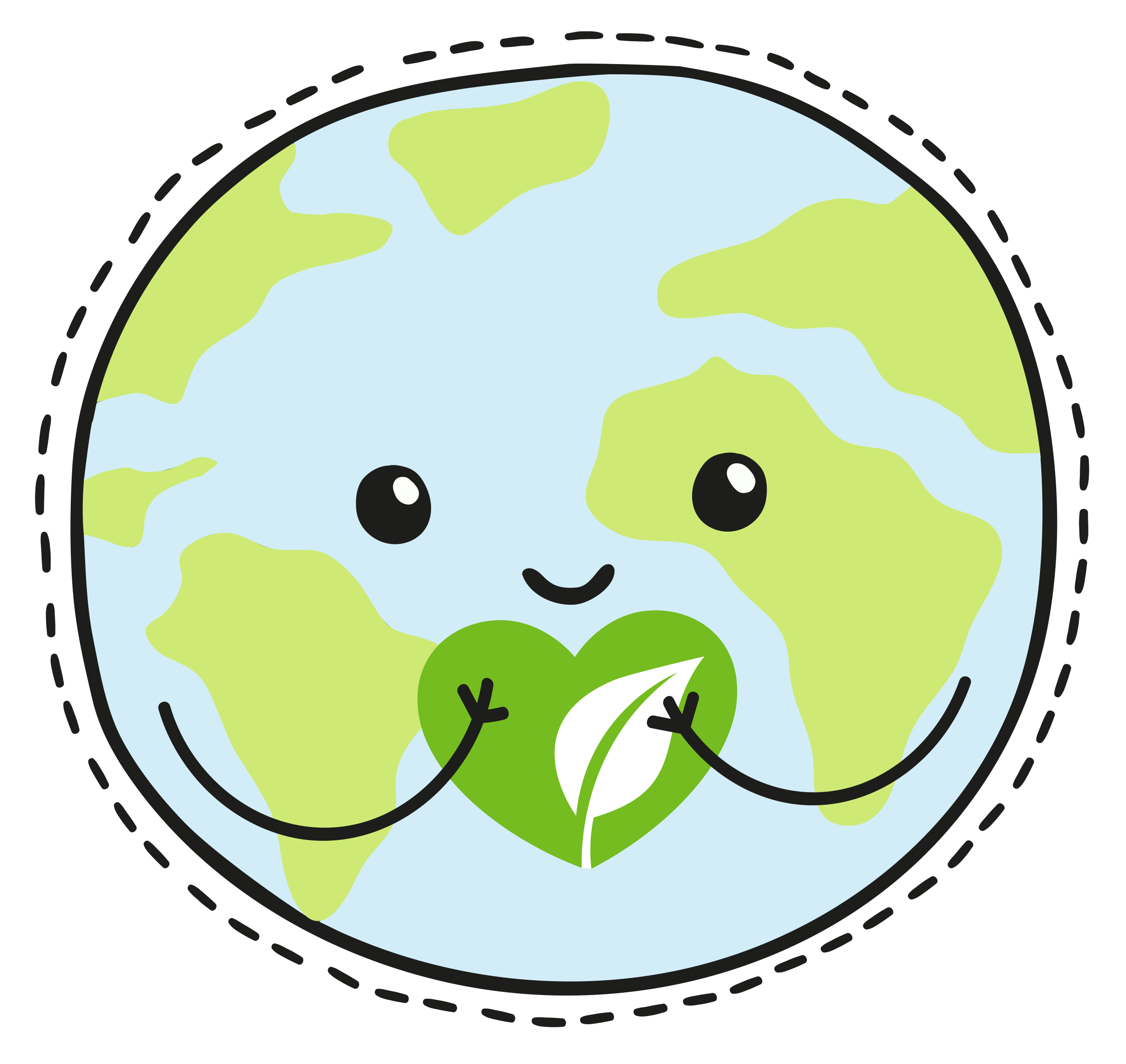 graphic of a smiling globe holding a green heart
