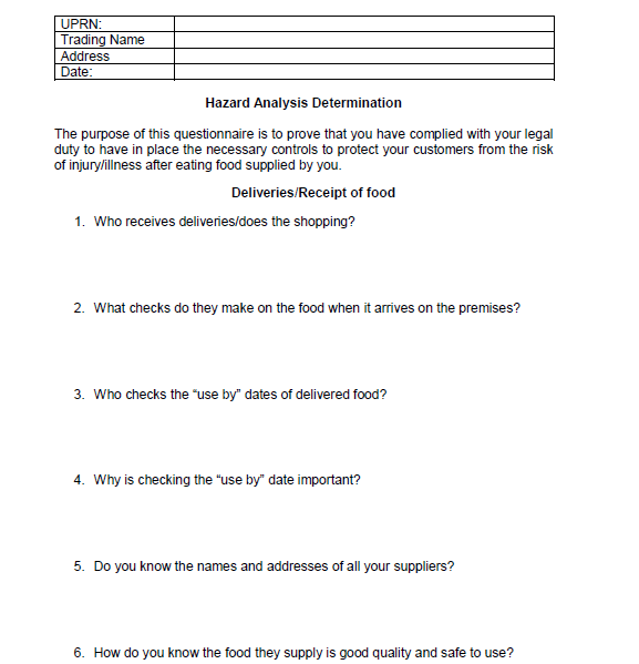 Decorative thumbnail image for Hazard analysis and critical control point questionnaire