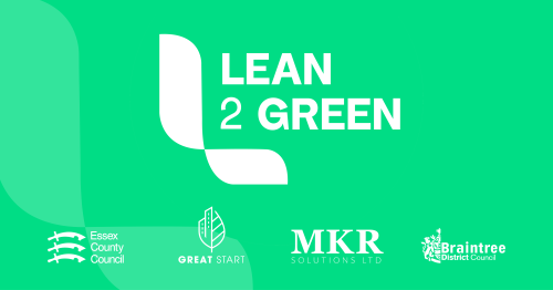 A green rectangle with the words Lean 2 Green in white.
