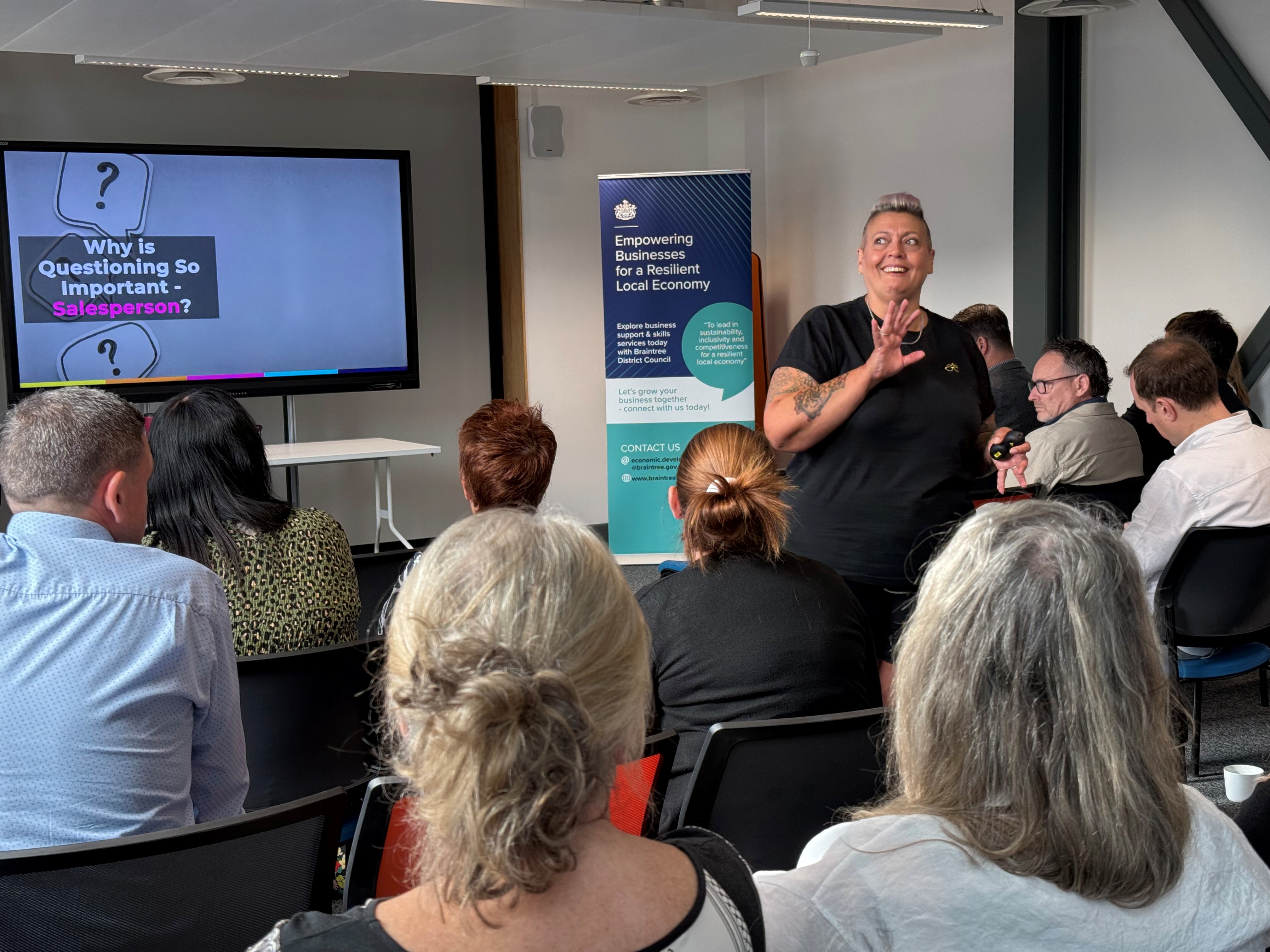 Lisa Ansell presenting 'Mastering Sales' masterclass to an audience of businesses