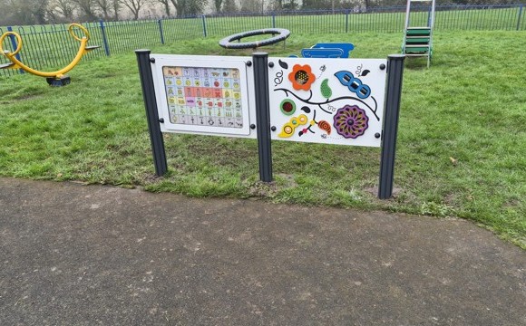 image shows new inclusive play board located at Mill Chase, Halstead