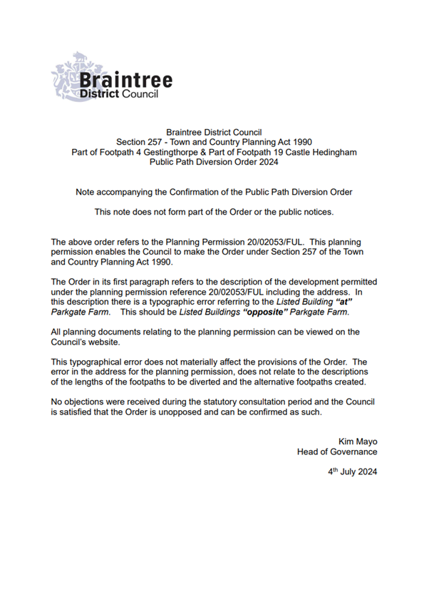 Decorative thumbnail image for Note accompanying the confirmation of the public path diversion order download
