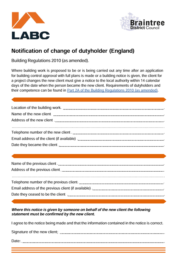 Notification of change of dutyholder (England) download thumbnail