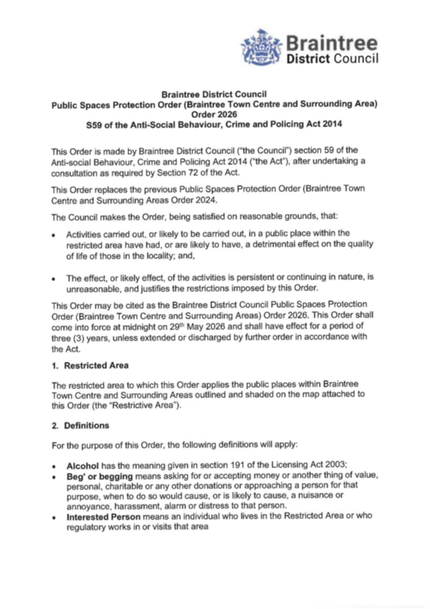 Pspo braintree town centre and surrounding area order 2026 front cover preview