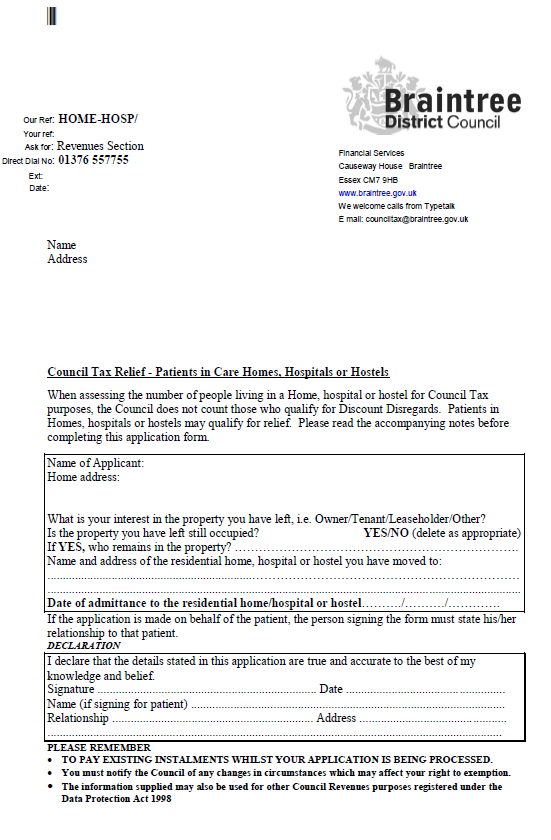 Decorative thumbnail image for Patients in care nursing homes and hospitals council tax disregard download