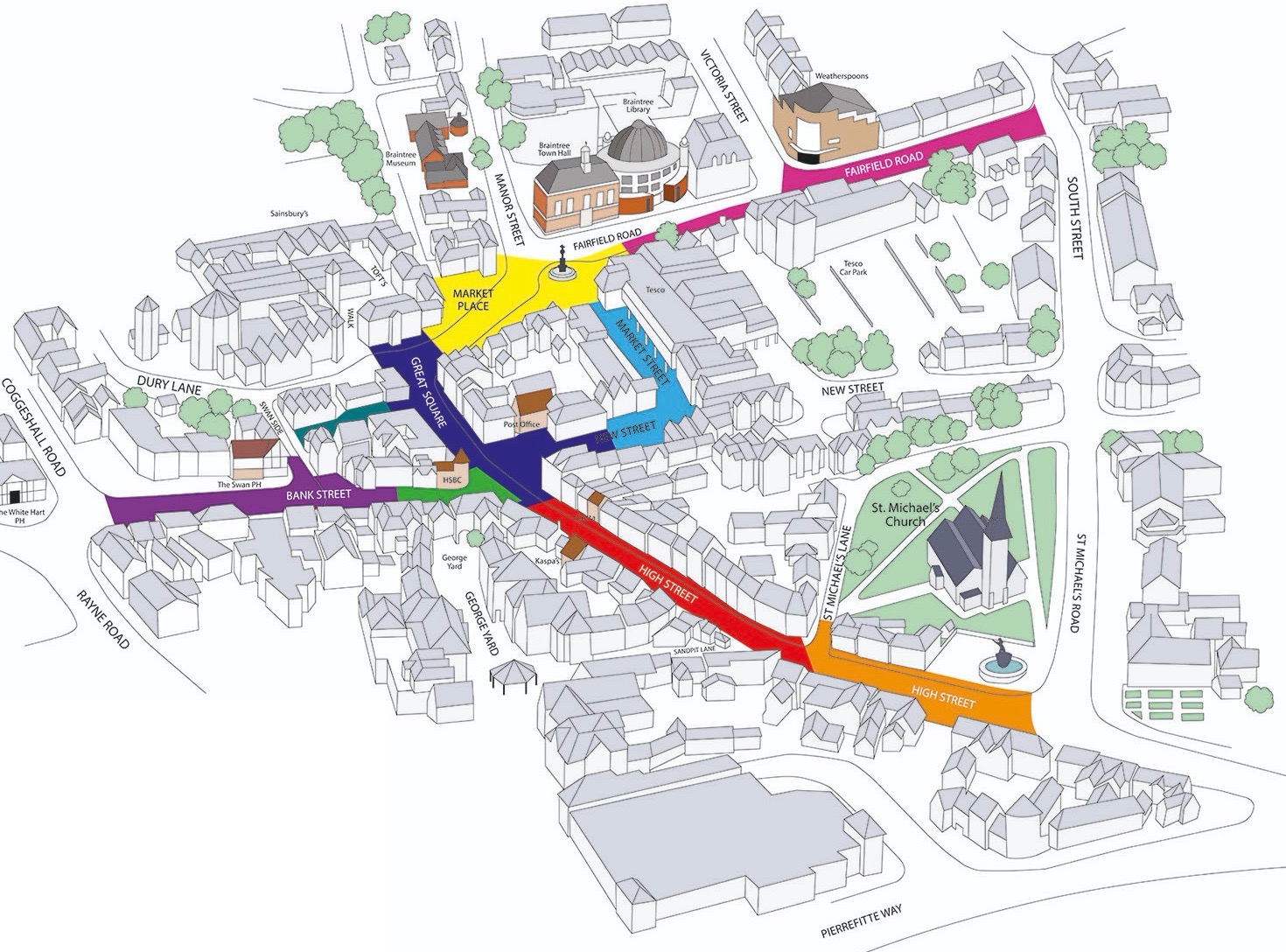 A map highlighting the streets that will have building work in each phase