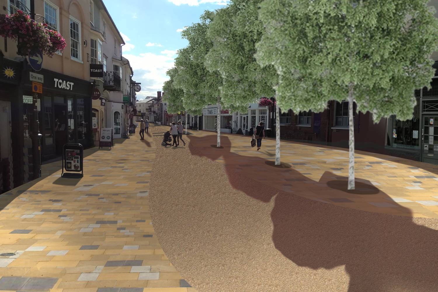 Artist impression of the pedestrianisation scheme view of the high street