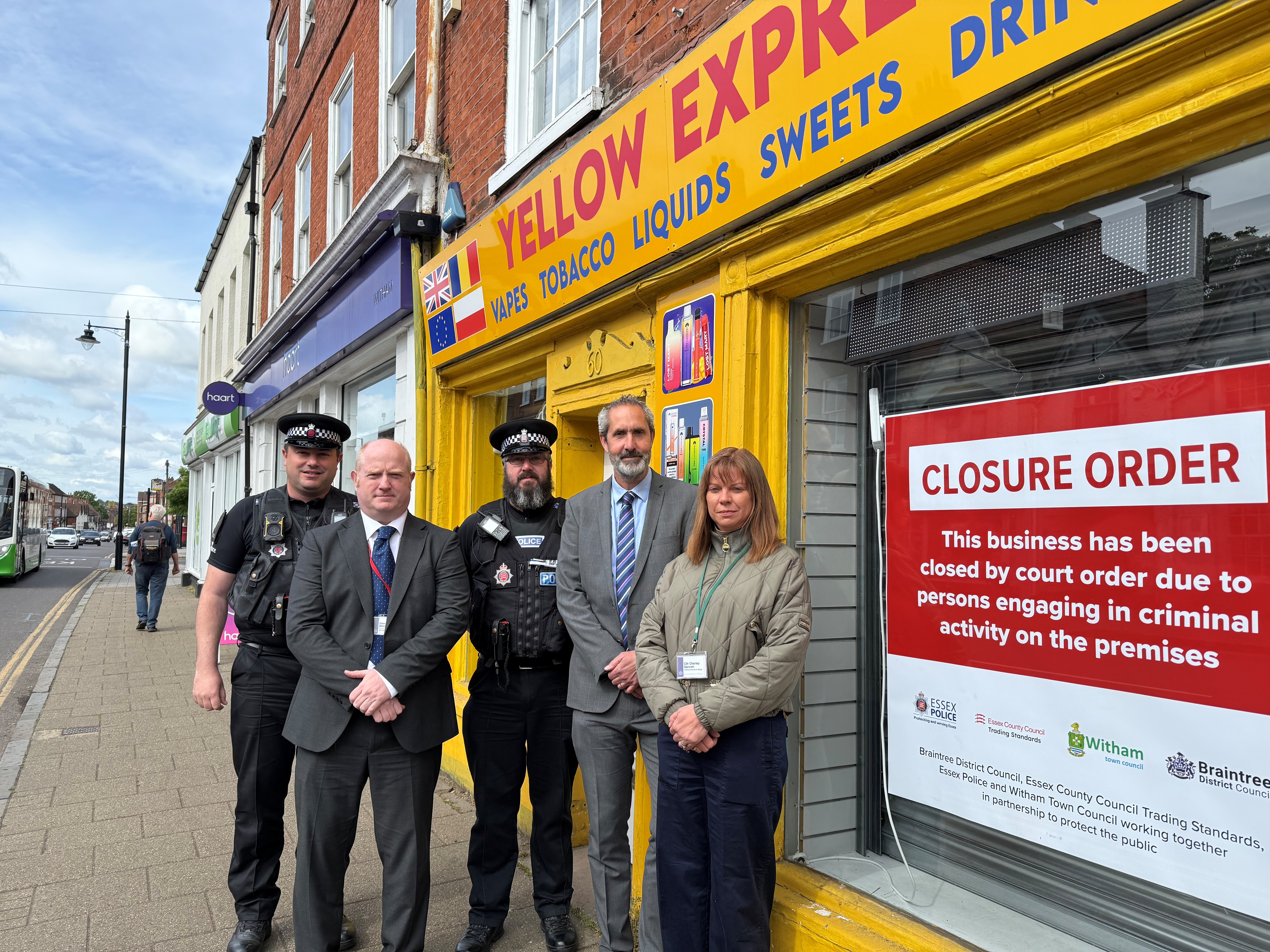 Cllrs and Officers outside Yellow Express vape shop in Witham