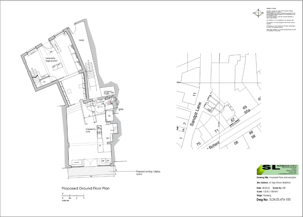 Plans for pavement licence - The Braintree Hub, 67 High Street, Braintree, Essex, CM7 1JX
