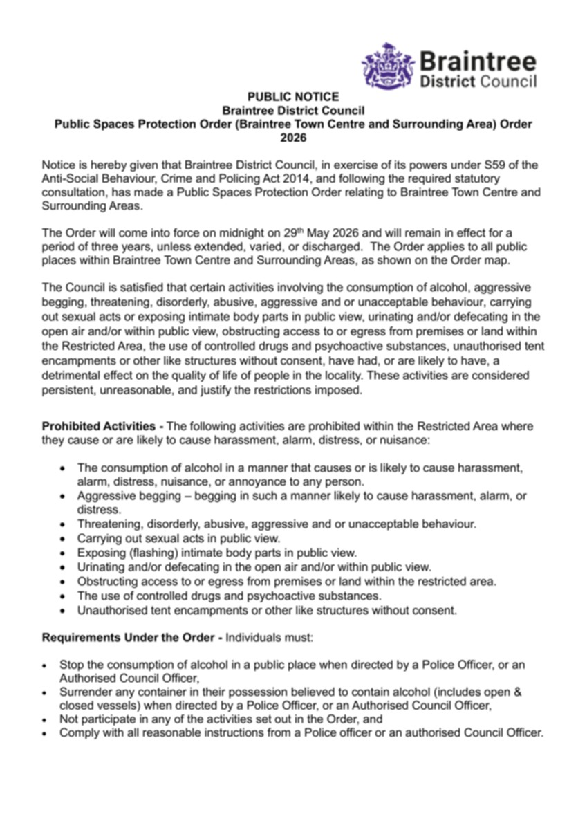 Public notice pspo braintree town centre and surrounding area front cover preview