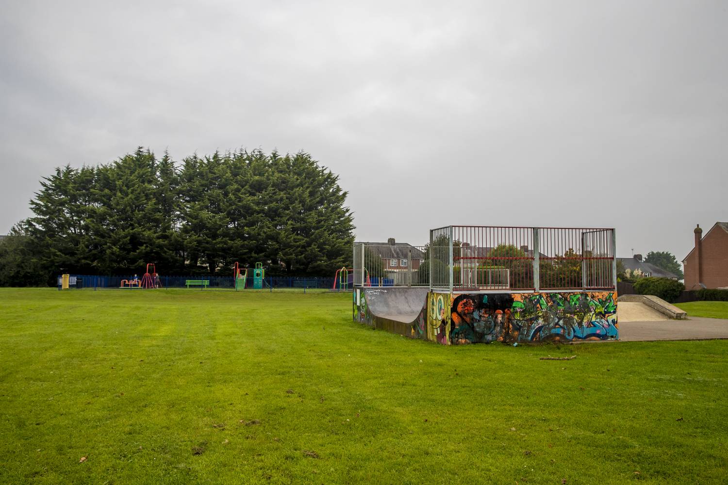 Picture shows Half pipe ramp in Ramsey Road skatepark