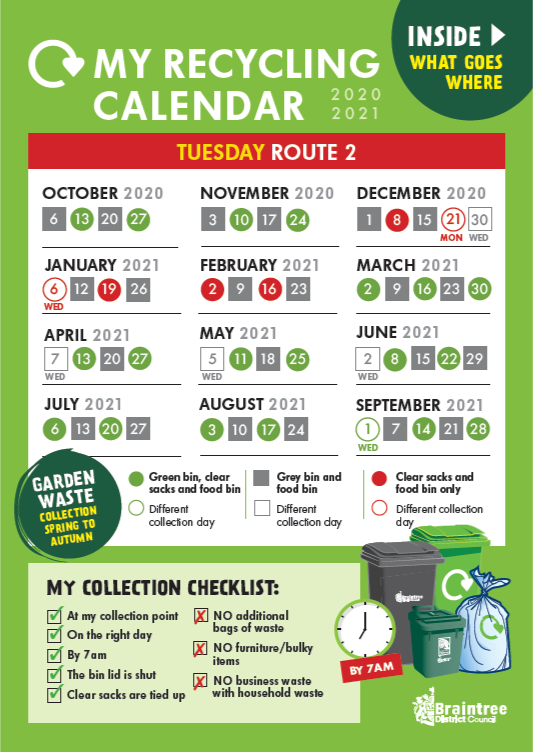 Route 2 collection calendar download Braintree District Council