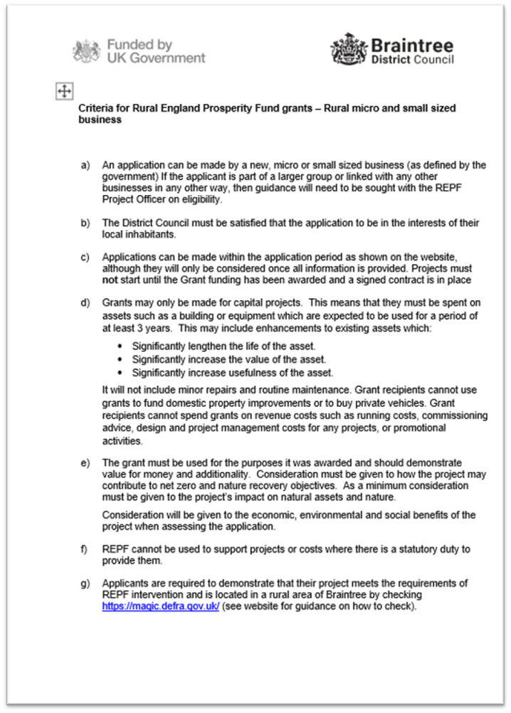 Decorative thumbnail image for Criteria for rural england prosperity fund grants rural micro and small sized businesses