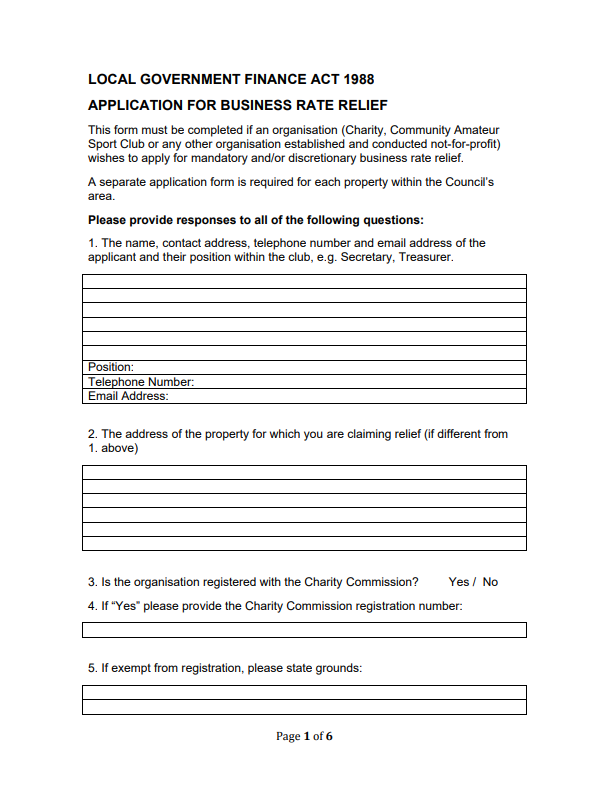 Small business rate relief application Braintree District Council