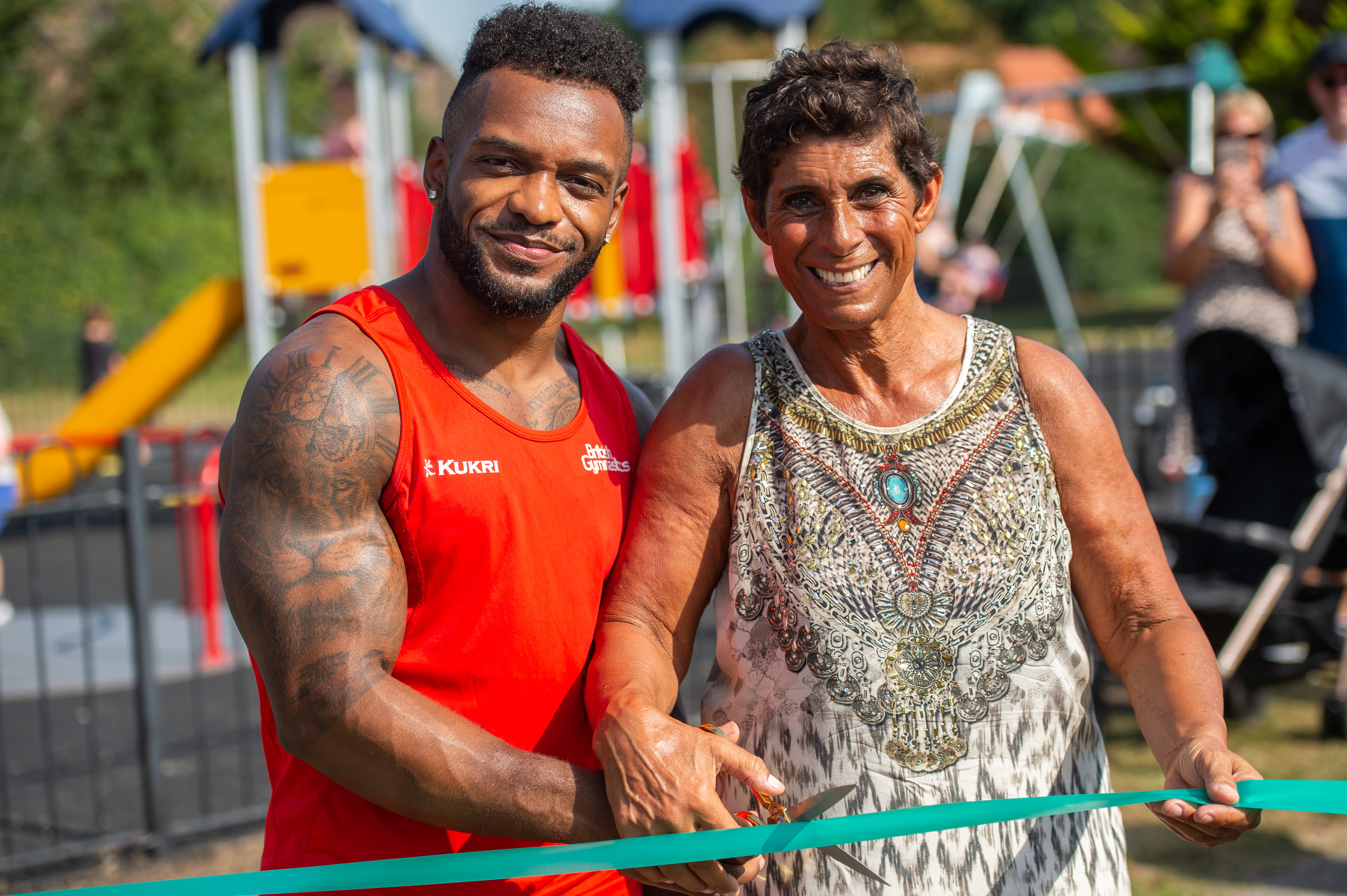 Strutt Memorial Recreation Ground (left GB gymnast Courtney Tulloch and right Fatima Whitbread MBE) - Photo credit to Bellway Essex
