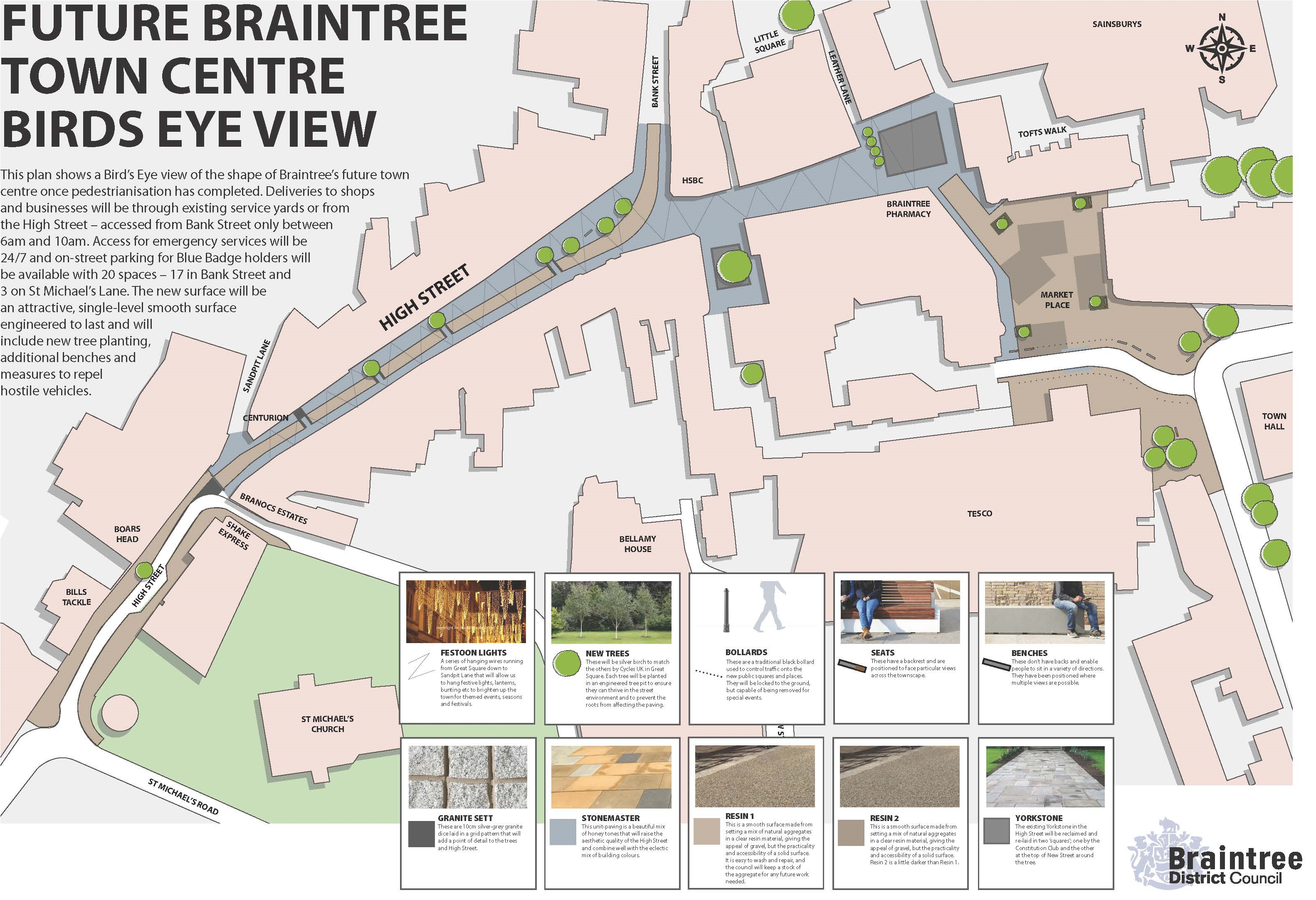 A birds eye view of the planned work for the town centre