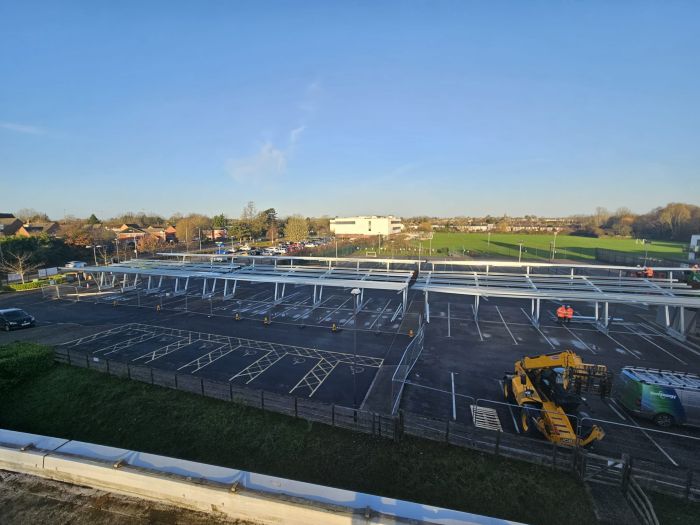 Steel framework in Witham leisure centre car park