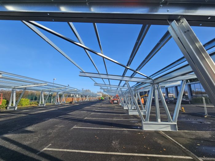 Steel framework in Witham leisure centre car park