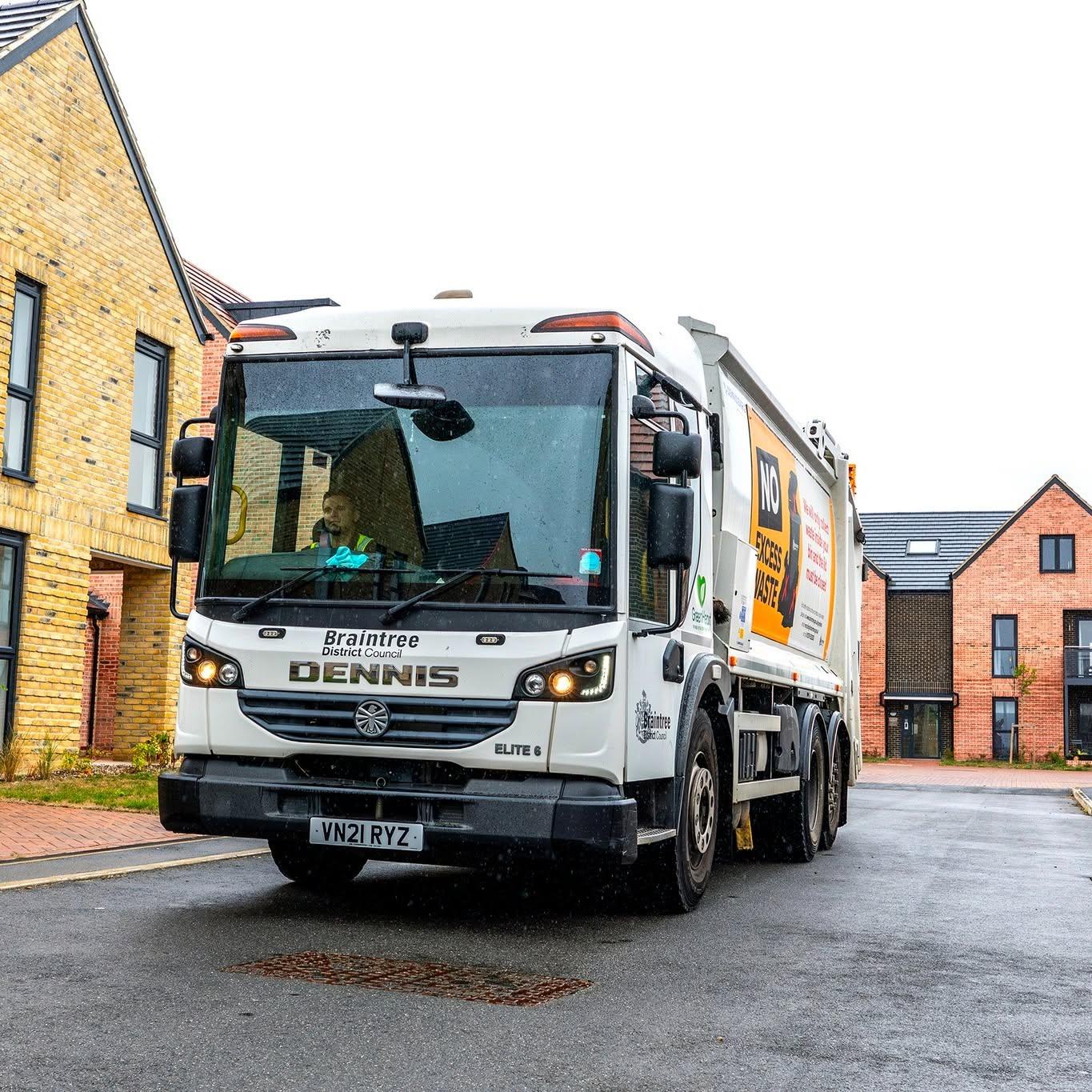 photo shows braintree district council's collection vehicle driving down a street