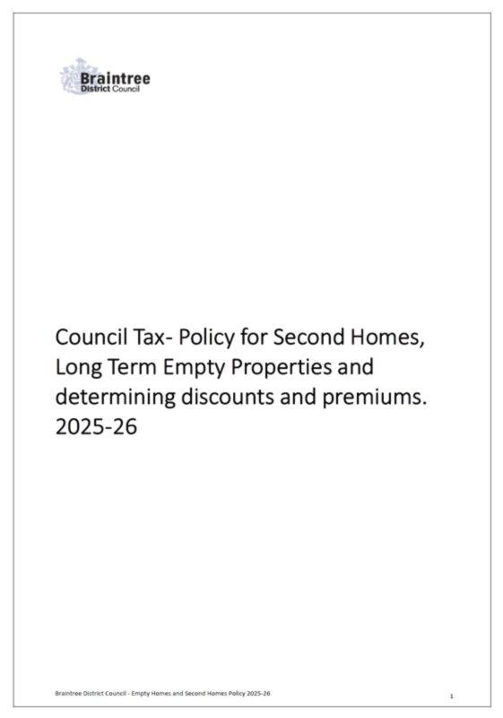 front page of council tax policy for second homes, long term empty properties PDF