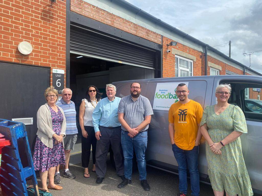 Cllr Butland, Cllr Cunningham and Braintree Food Bank Volunteers.