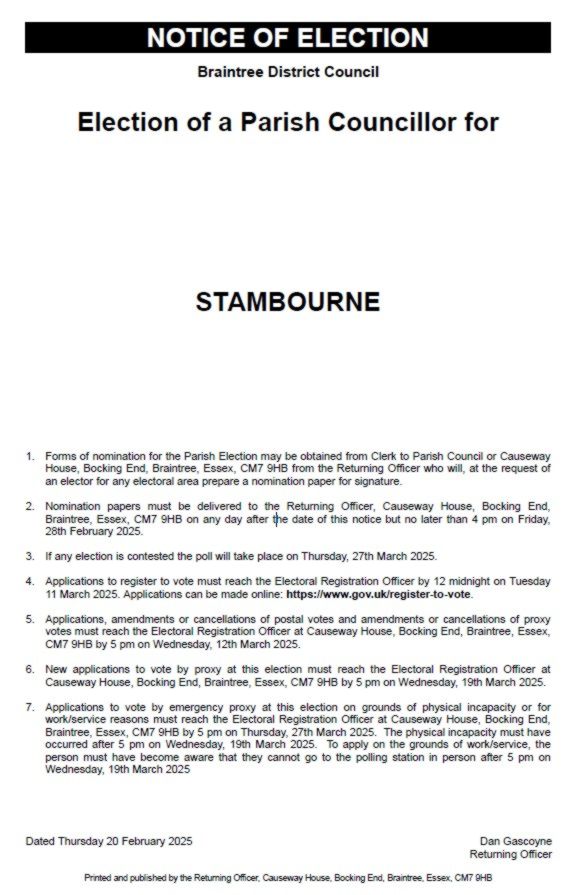 Stambourne notice of election preview thumbnail
