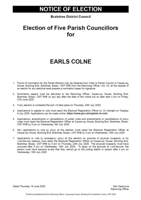 Notice of election earls colne june 2025 preview