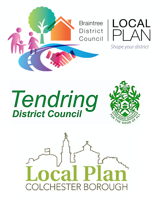 compilation of Braintree district council local plan logo,  Tendring district council logo and Colchester borough council local plan logo