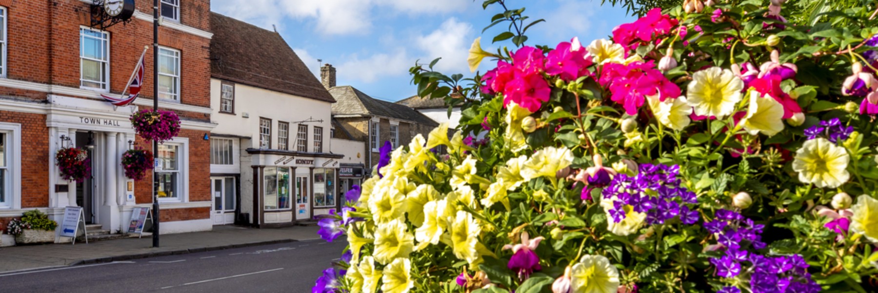Town Hall in Witham with flower bush