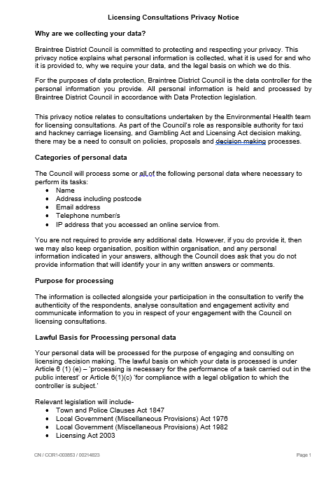Licensing Consultations Privacy Notice