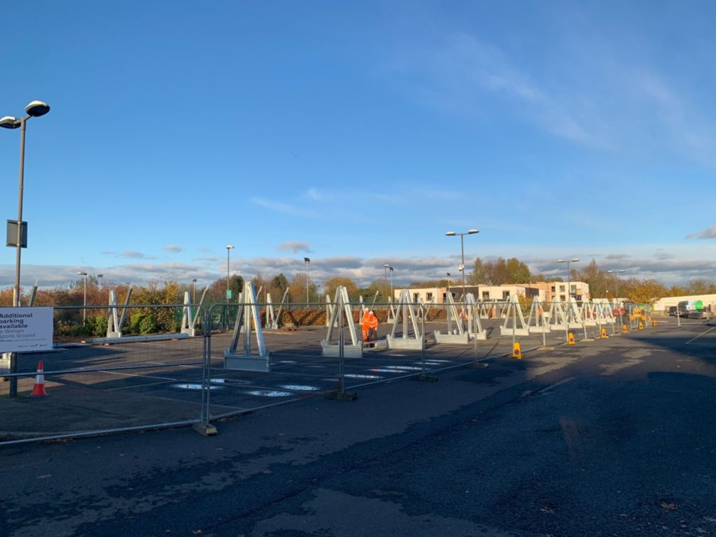 Steel framework in Witham leisure centre car park