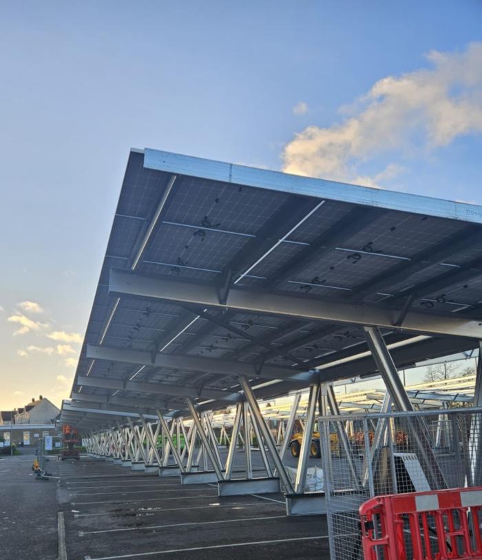 Steel framework in Witham leisure centre car park