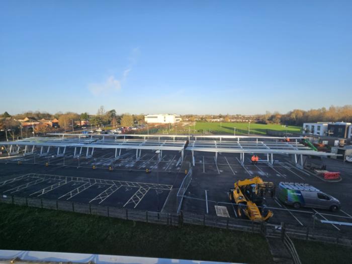 Steel framework in Witham leisure centre car park